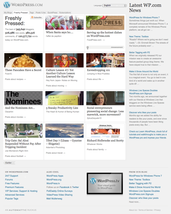 Wordpress.com Front Page